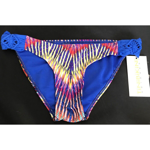 NWT Tinibikini Swimwear Bottoms Only High Waist Multi Color Aztec Stripe New S - Picture 1 of 6